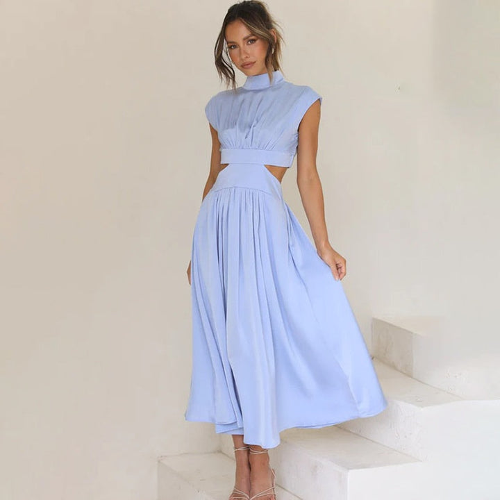 Women’s Midi-Length Pleated Dress with Cut-Out