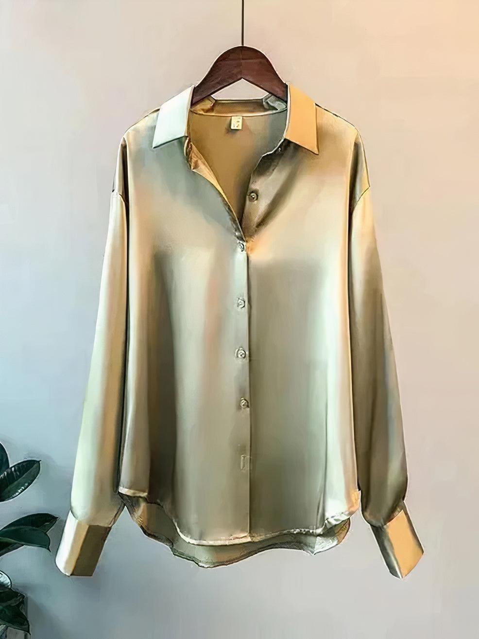 Women’s Satin Blouse with Long Sleeves and Button Collar