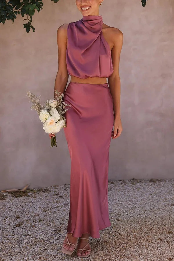 Women’s Two-Piece Evening Set with Draped Neckline