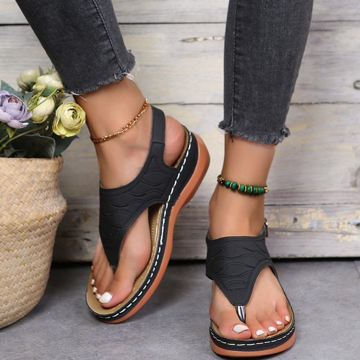 Women’s Wedge Sandals with Textured Upper and Heel Strap