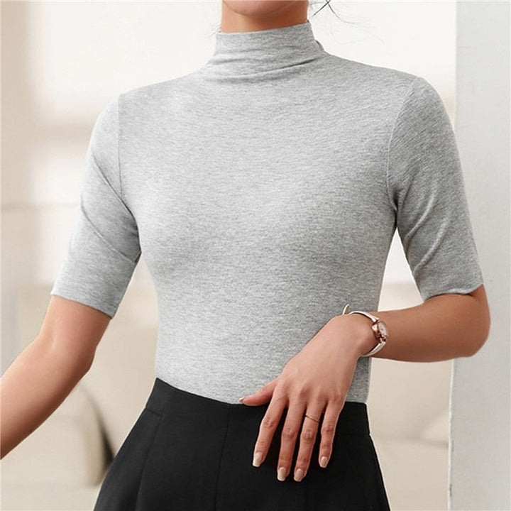 Women’s Short-Sleeved Turtleneck Pullover Blouse