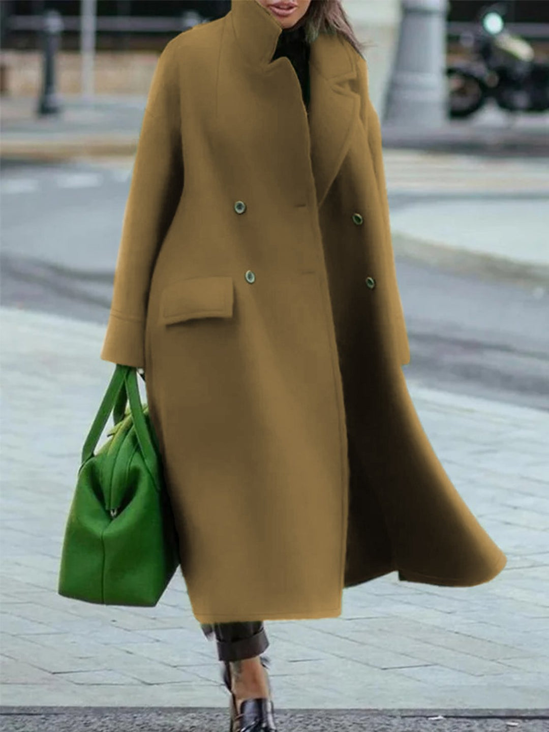 Waterproof Long Coat with Buttons for Women