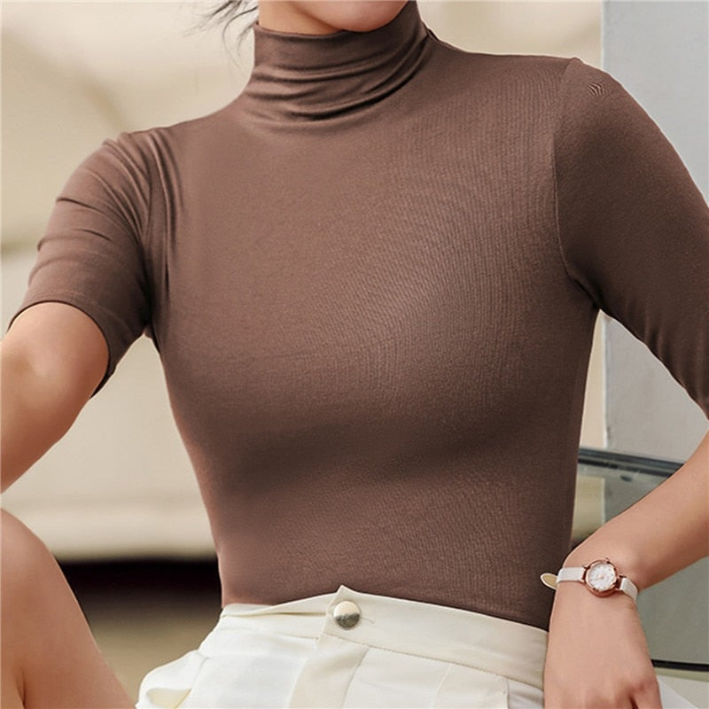 Women’s Short-Sleeved Turtleneck Pullover Blouse