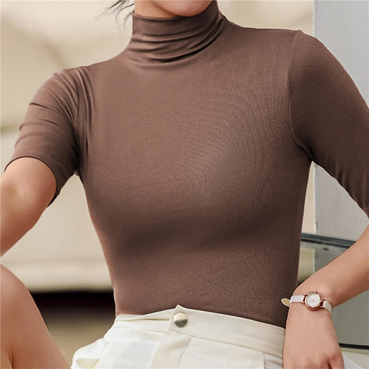 Women’s Short-Sleeved Turtleneck Pullover Blouse