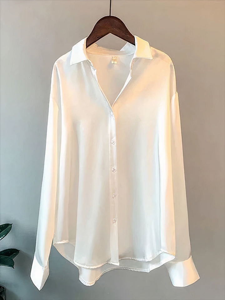 Women’s Satin Blouse with Long Sleeves and Button Collar