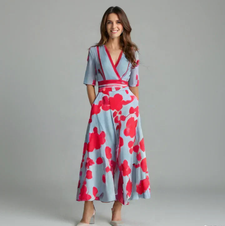 Women’s Floral Wrap Maxi Dress with Pockets