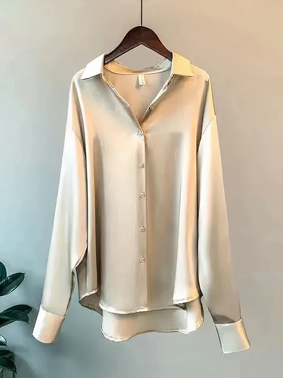 Women’s Satin Blouse with Long Sleeves and Button Collar