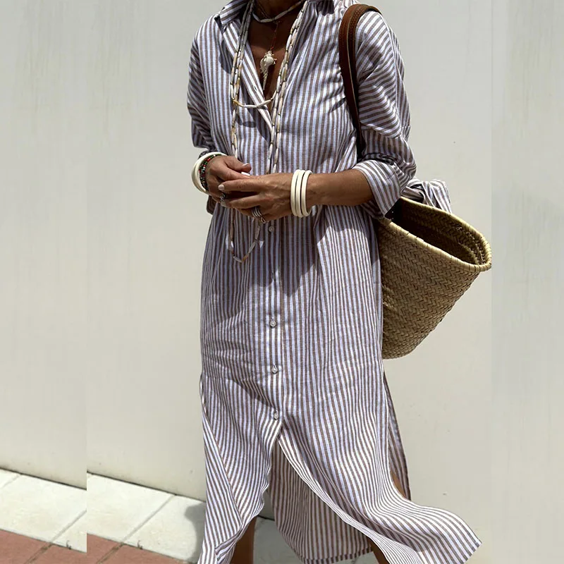 Women’s Striped Button-Down Shirt Dress