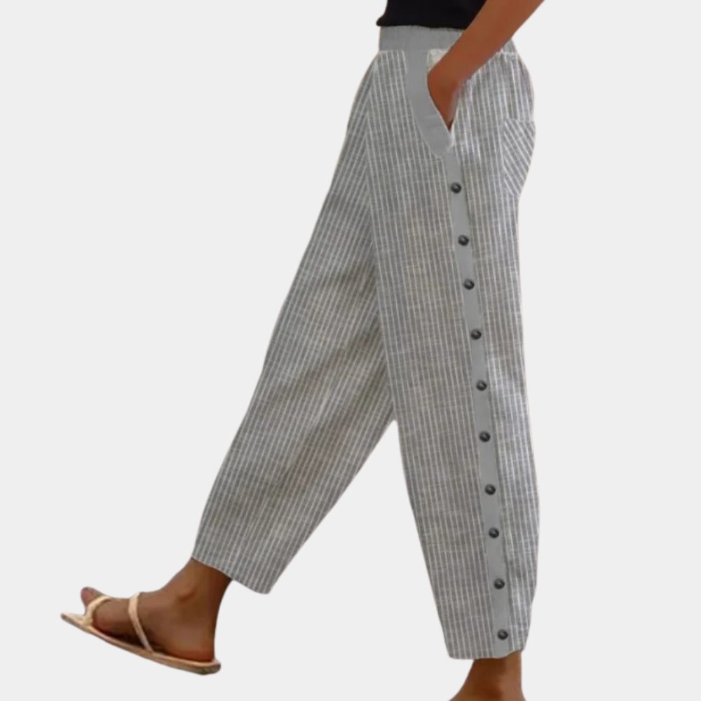 Women's Striped Pants with Button Detail
