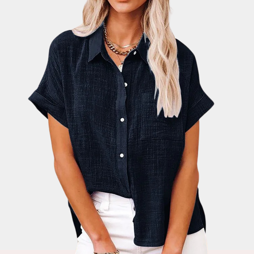 Women’s Linen Button-Down Shirt with Patch Pocket