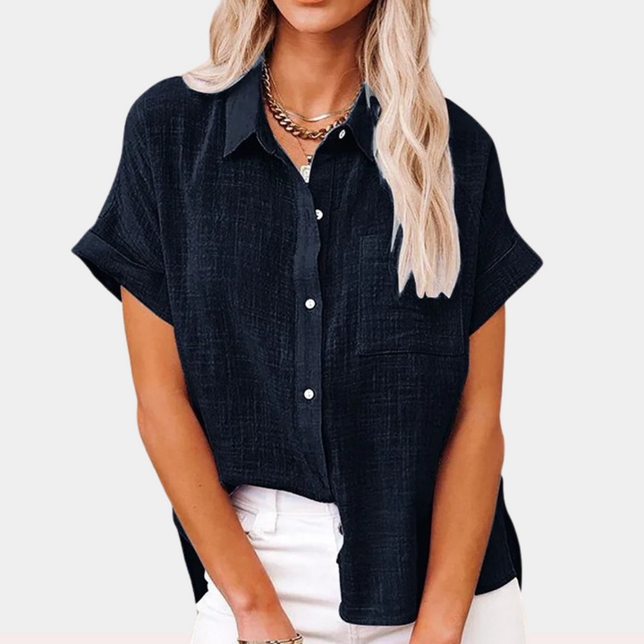 Women’s Linen Button-Down Shirt with Patch Pocket