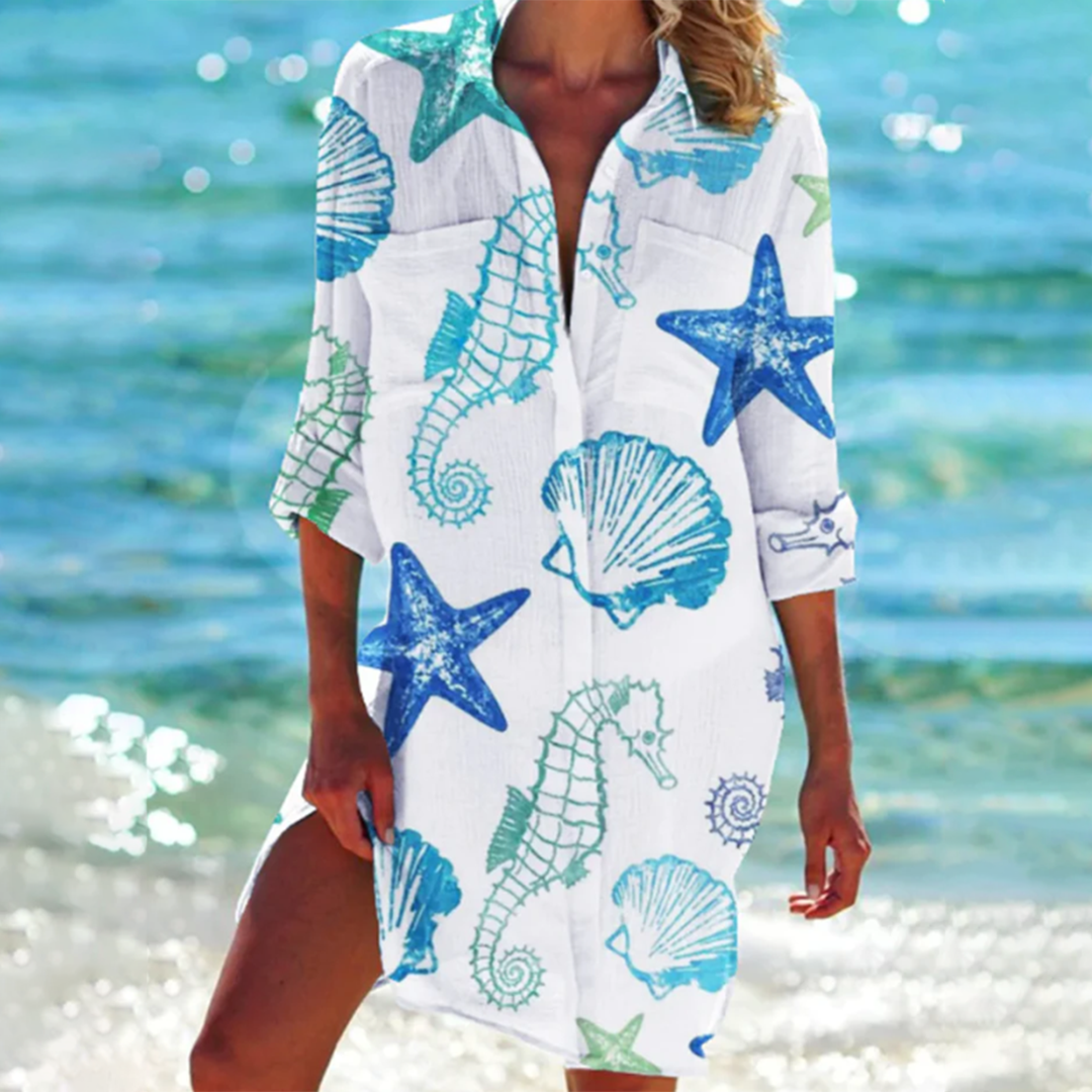 Women’s Button-Down Mini Shirt Dress with Print