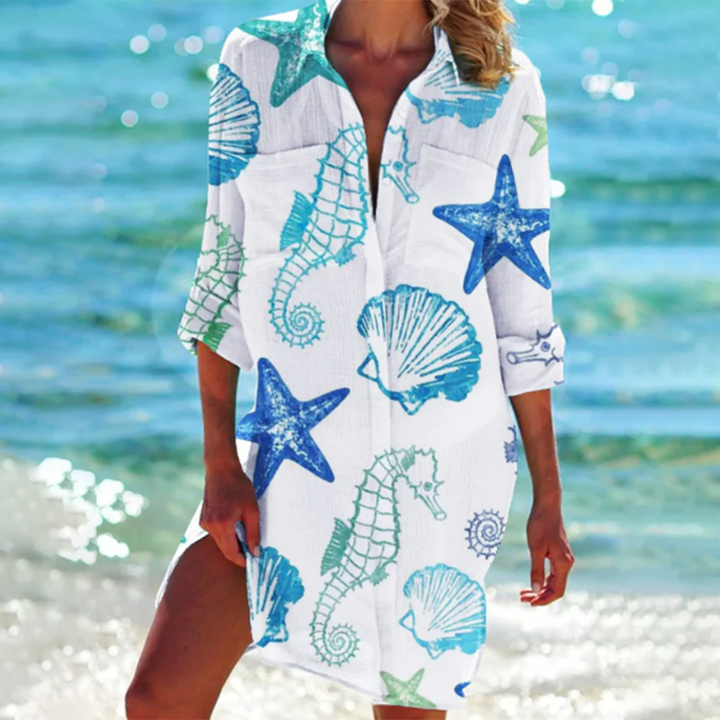 Women’s Button-Down Mini Shirt Dress with Print