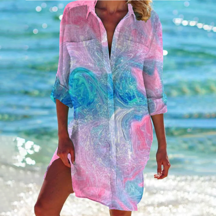 Women’s Button-Down Mini Shirt Dress with Print