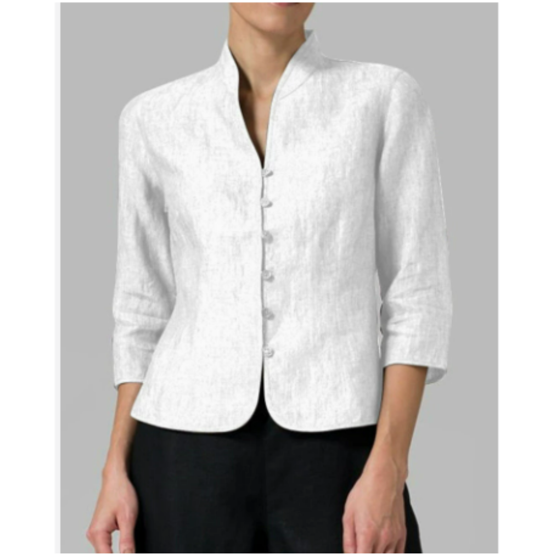 Women’s Button-Up Blouse with Stand-Up Collar