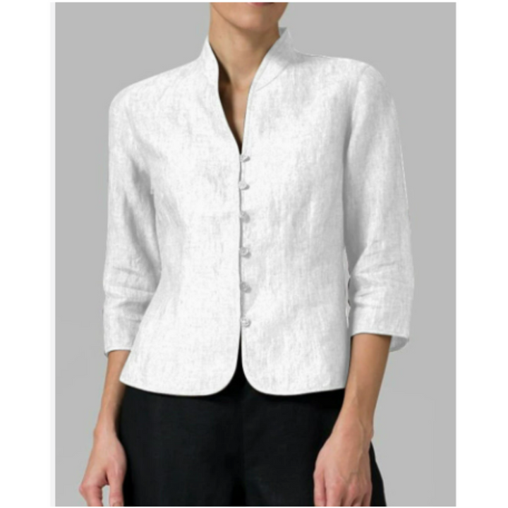 Women’s Button-Up Blouse with Stand-Up Collar