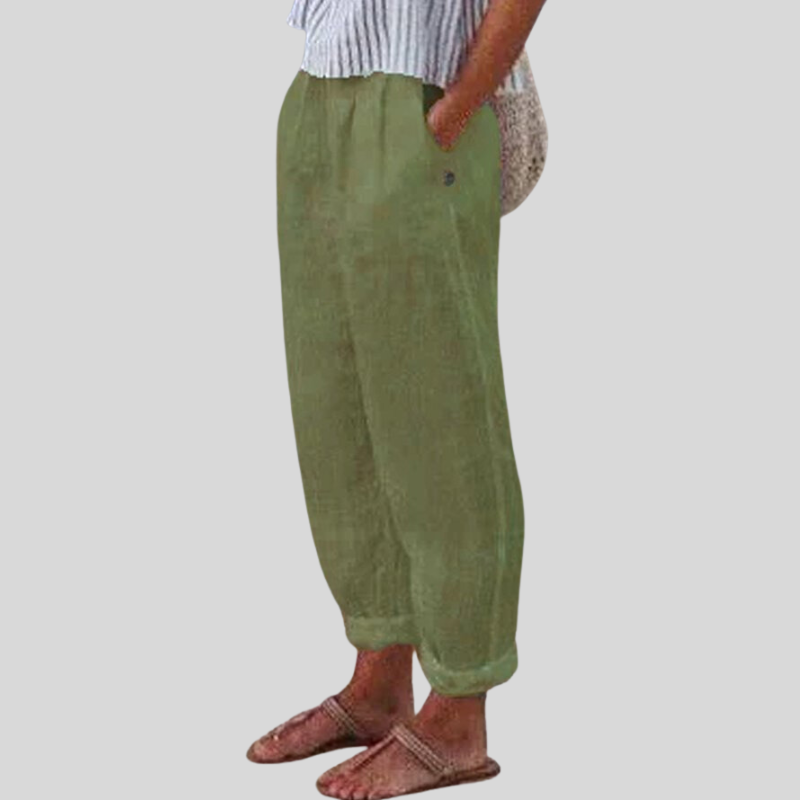 Folded Hem Linen Trouser for Women