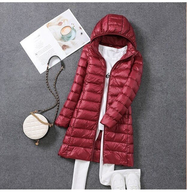 Long Down Jacket with Detachable Hood for Women Stay Warm and Stylish All Season Long