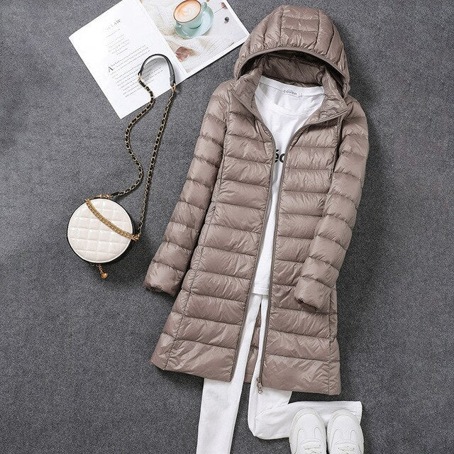 Long Down Jacket with Detachable Hood for Women Stay Warm and Stylish All Season Long