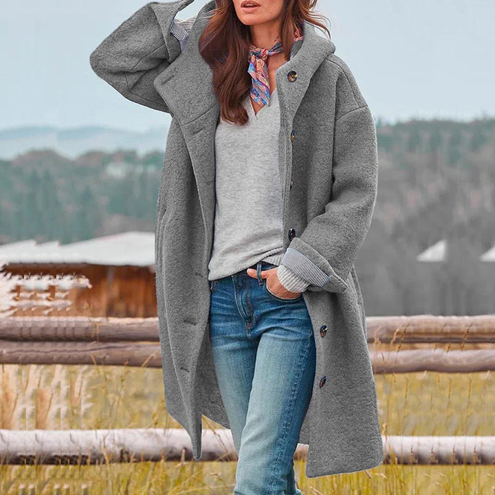 Women's Wool Blend Coat with Hood and Classic Design