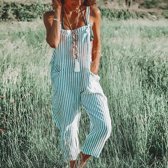 Women’s Striped Sleeveless Jumpsuit with Adjustable Straps