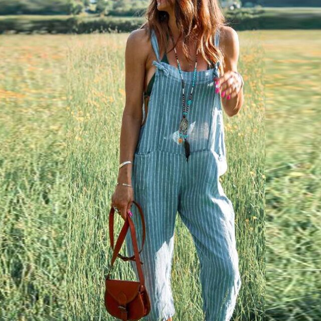 Women’s Striped Sleeveless Jumpsuit with Adjustable Straps