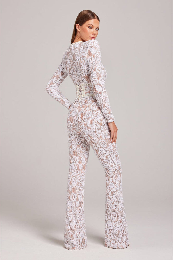 Women's Lace Jumpsuit with Long Sleeve and Belt Style