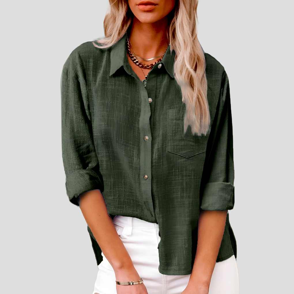 Women’s Linen Button-Down Shirt with Patch Pocket