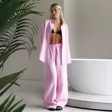 Women's Two Piece Set with Long Sleeve Top and Wide Leg Pants