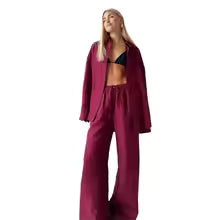 Women's Two Piece Set with Long Sleeve Top and Wide Leg Pants