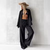 Women's Two Piece Set with Long Sleeve Top and Wide Leg Pants