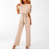 Women’s Short-Sleeve Jumpsuit with Tie Belt