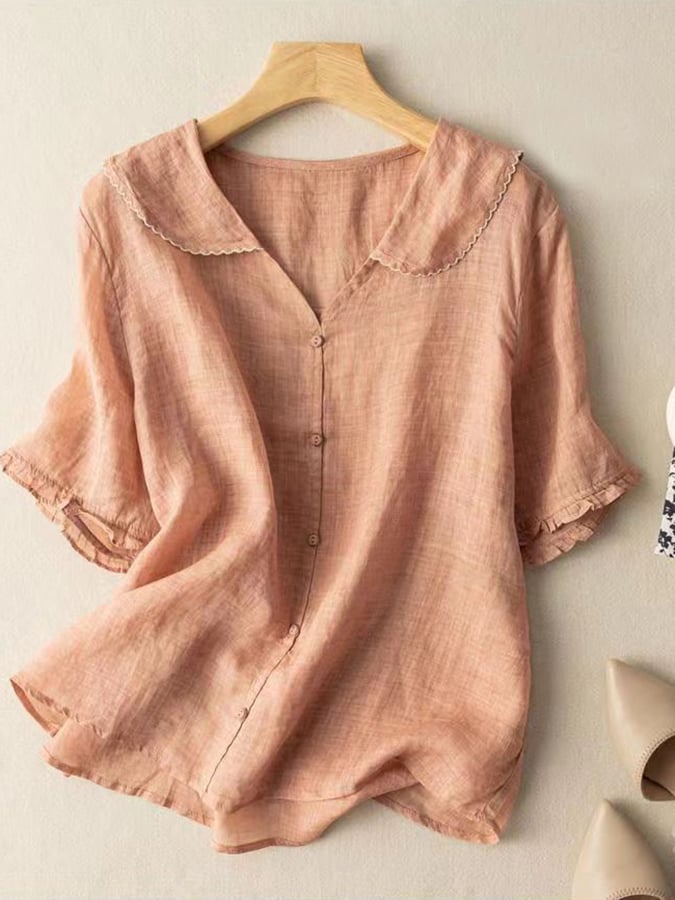 Women’s Linen Blouse with Peter Pan Collar
