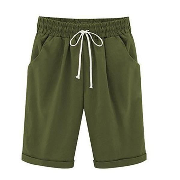 Linen Casual Shorts with Drawstring for Women