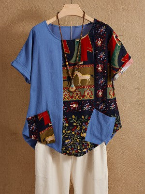 Women's Crew Neck Rolled-Sleeve Shirt