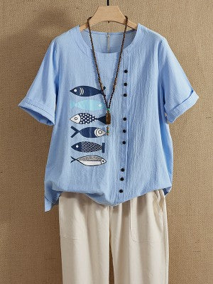 Women's Crew Neck Rolled-Sleeve Shirt