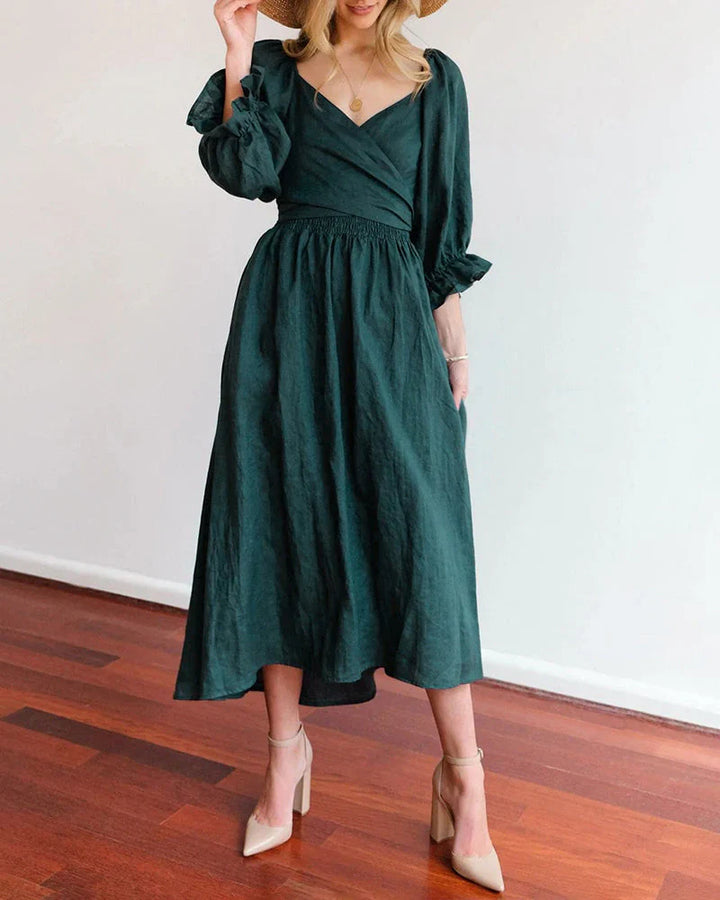 Women’s Puff Sleeve Midi Dress for Summer Wear