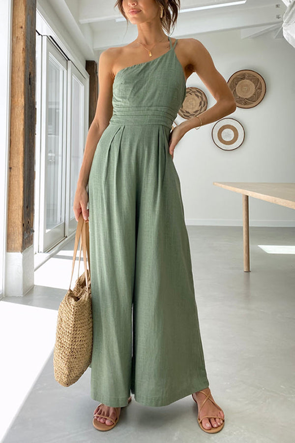 Women’s One-Shoulder Jumpsuit with Wide-cut Pants