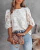 Women’s Summer Blouse with Floral Jacquard Pattern and Puff Sleeves