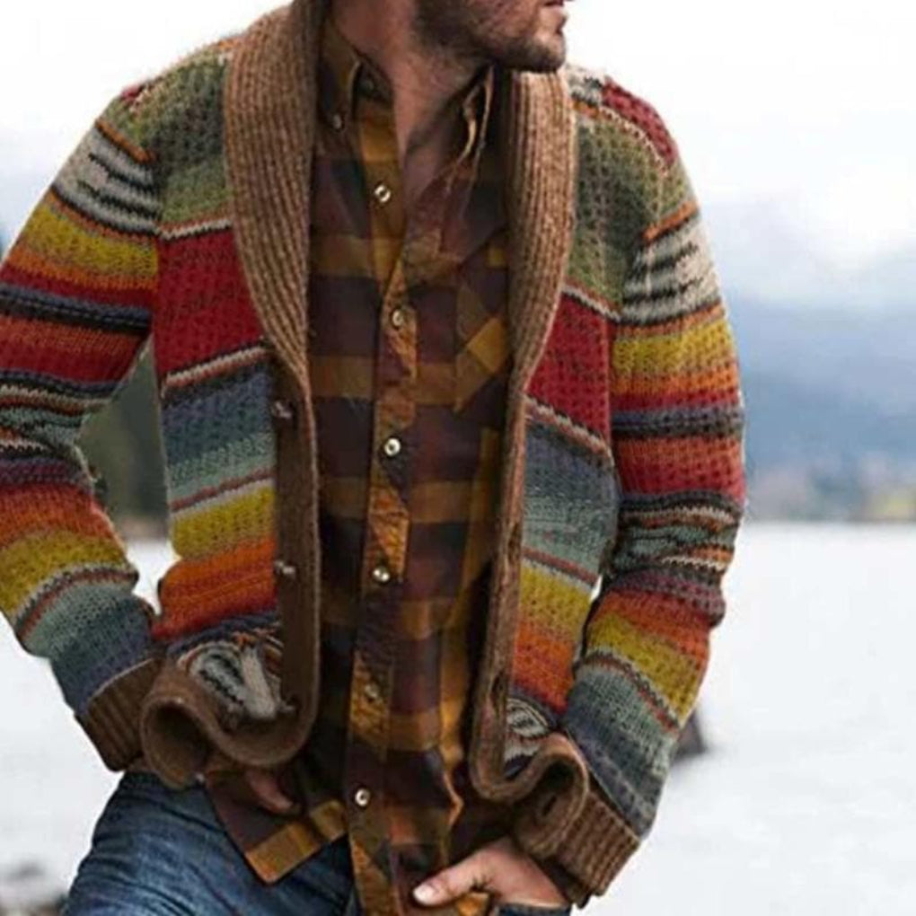 Men’s Striped Cardigan – Relaxed Knit with Colorful Flair