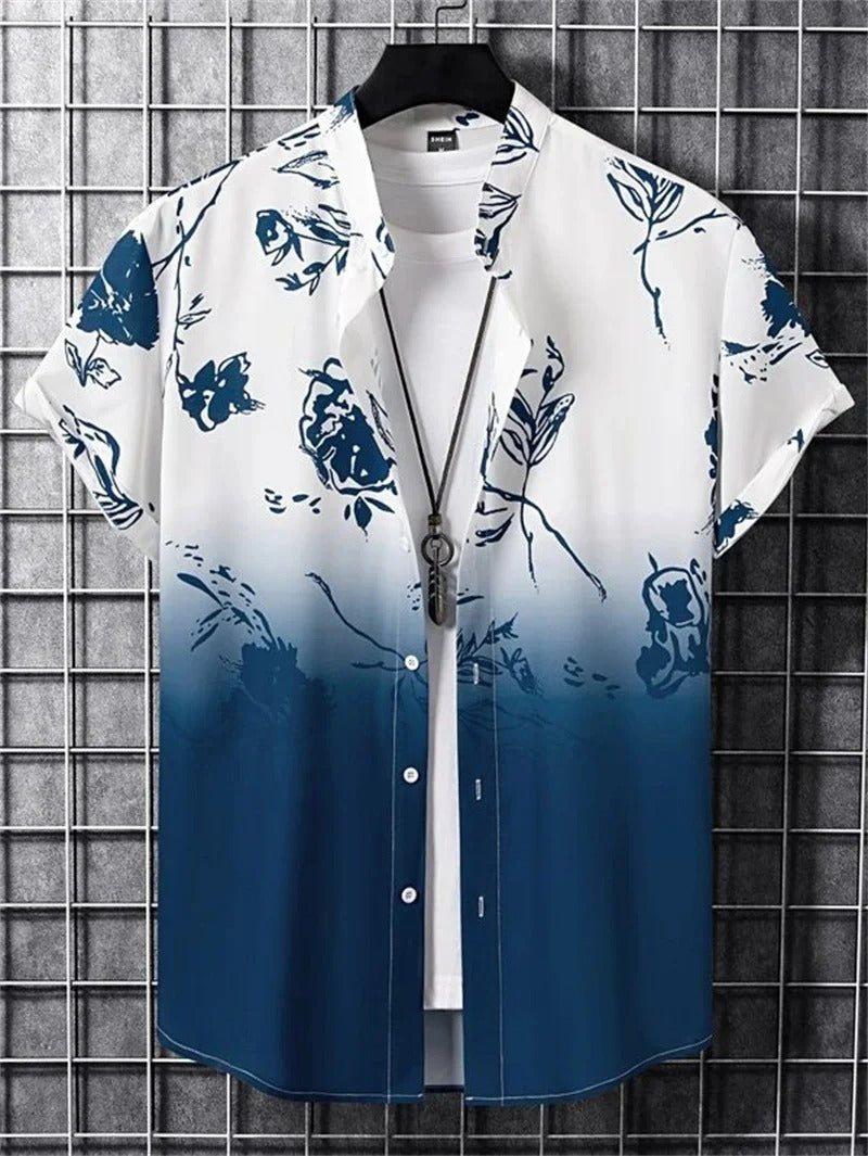 Men’s Short-Sleeved Shirt with Button Placket and Print