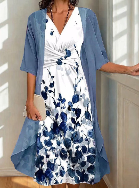 Women’s Floral Print Two-Piece Midi Dress Set