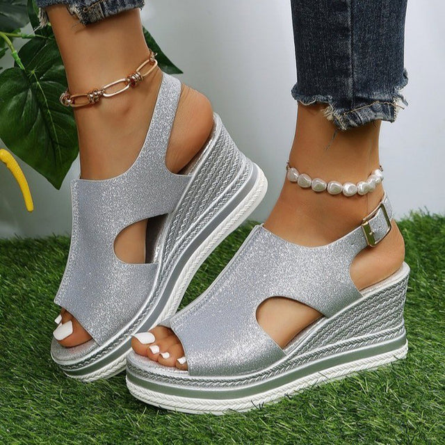 Women’s Wedge Sandals with Cutout Straps and Platform Heel