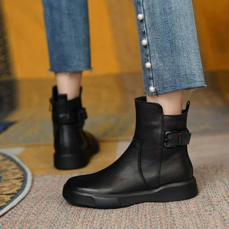 Women’s Ankle Boots with Buckle and Platform Sole