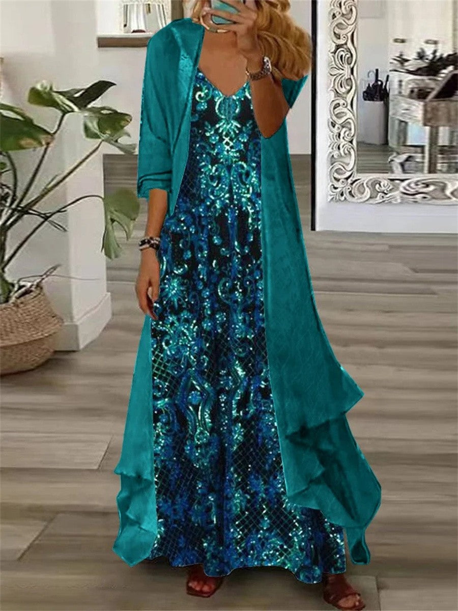 Women’s Two-Piece Sparkly Maxi Dress Set