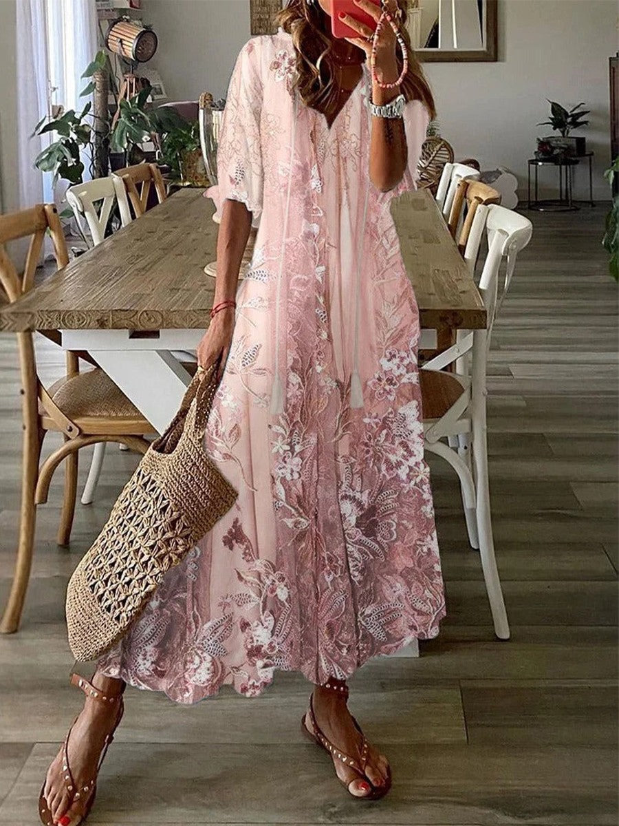 Women’s V-Neck Floral Paisley Maxi Dress