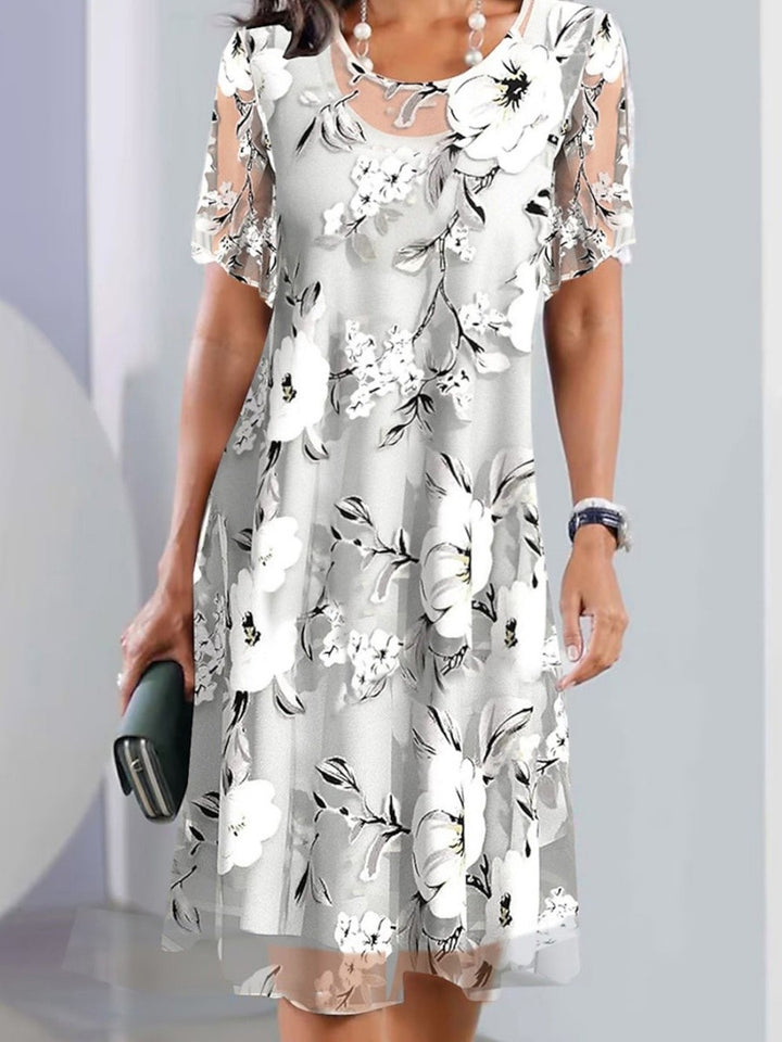 Women’s Floral Print A-Line Dress with Overlay