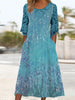 Women’s Printed Midi Dress with Lace Sleeves