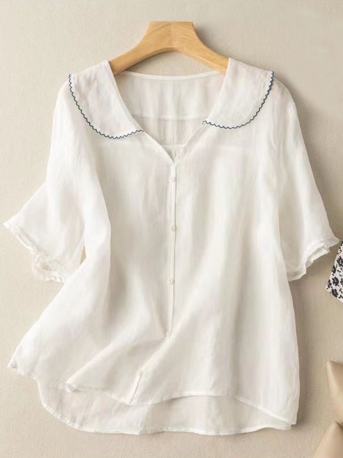 Women’s Linen Blouse with Peter Pan Collar