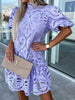 Women’s Mini Dress with Puff Sleeves and Floral Lace